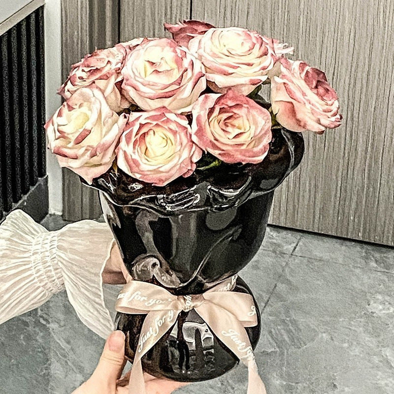 French Cream Ceramic Vase for Wabi-Sabi Flower Decor