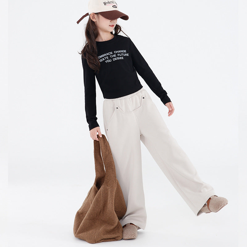Girls Loose Wide Leg Sports Pants Spring Autumn
