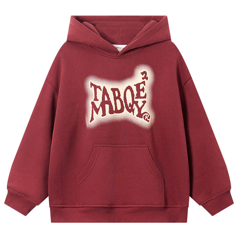 Boys Autumn Winter Red Velvet Hooded Sweatshirt Kidsren Top