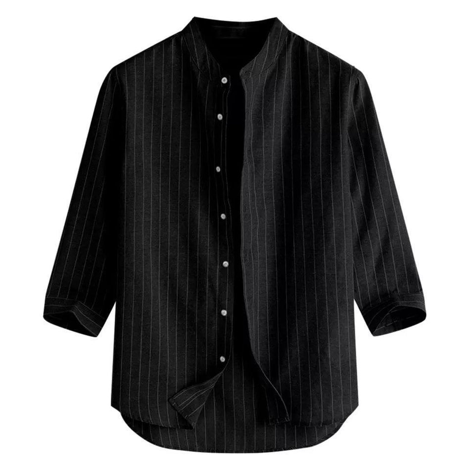 STOCK-Men’s Korean-Style Linen Shirt – Loose Stand Collar Top