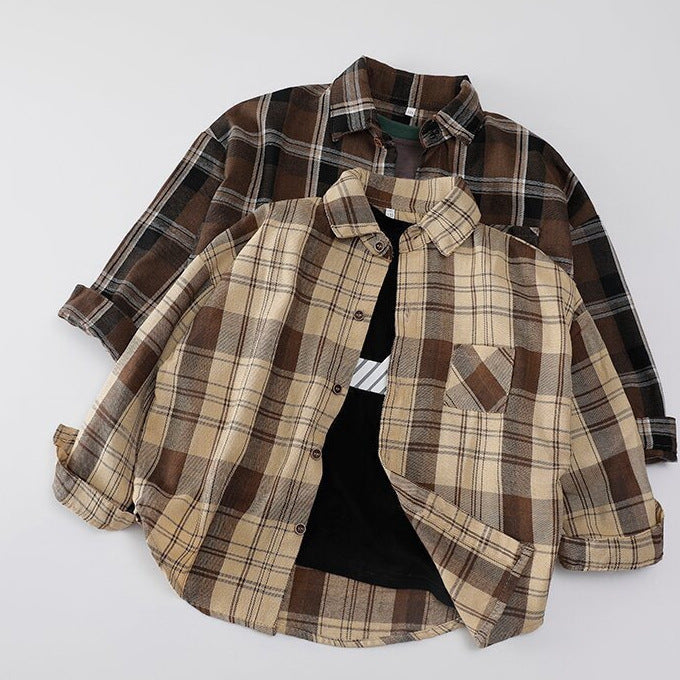 Boys' Plaid Long Sleeve Shirt 2025 Spring Autumn Top