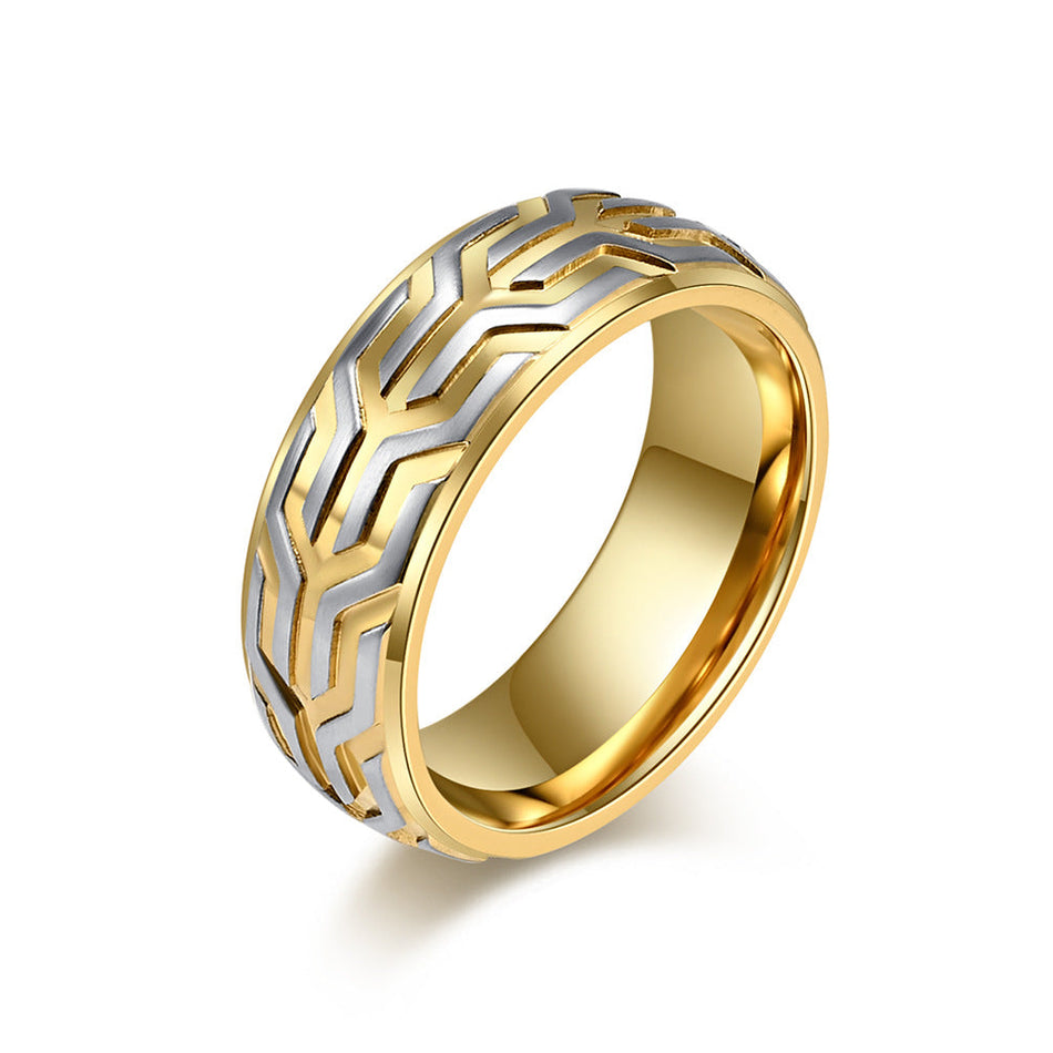 Men's Vintage Tire Pattern Relief Ring Creative Fashion Jewelry