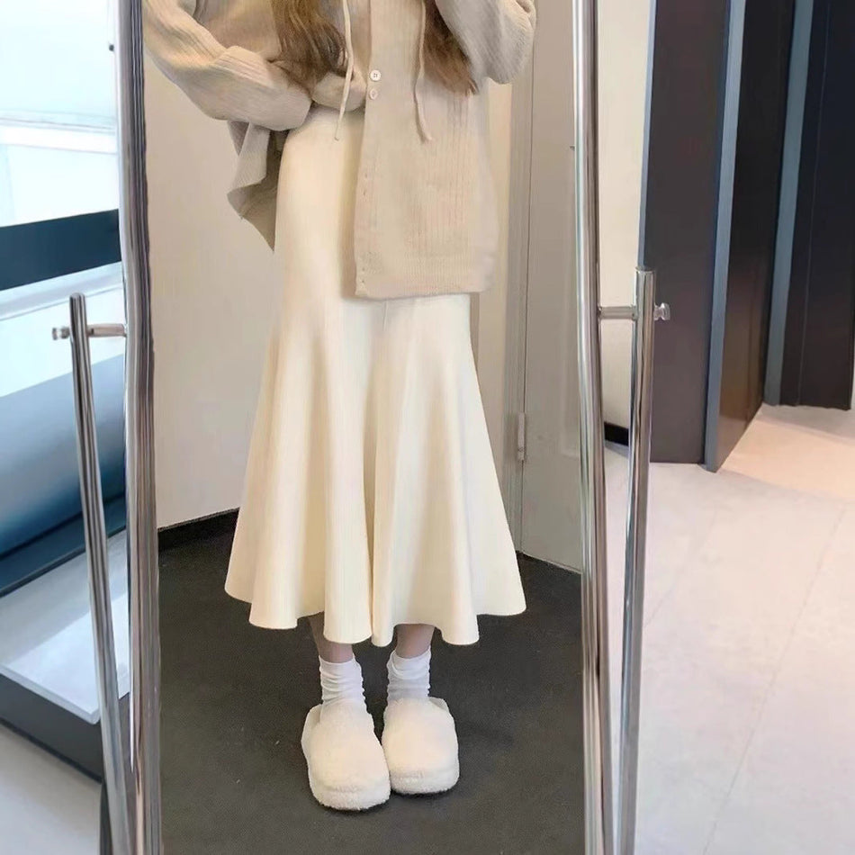 High-Waist Knitted Fishtail Skirt – Autumn Winter