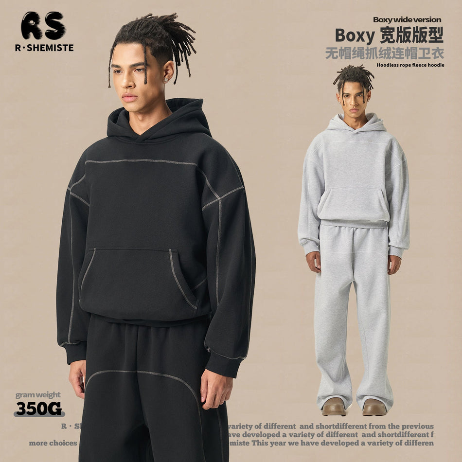 RS 350g Boxy Wide Hoodie Men American Hip-Hop Sweatshirt