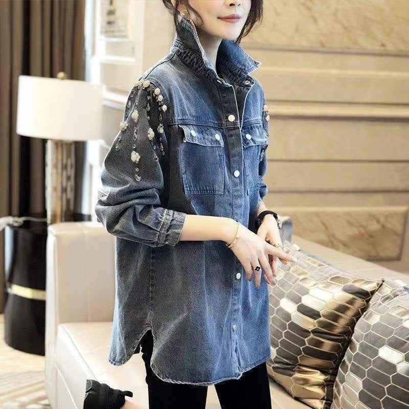 Retro Blue Korean Denim Shirt Jacket