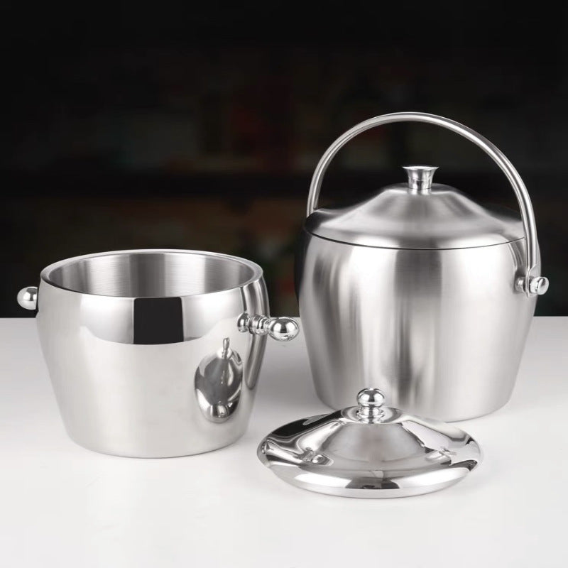 Thickened Stainless Steel Ice Bucket – Double Champagne & Beer