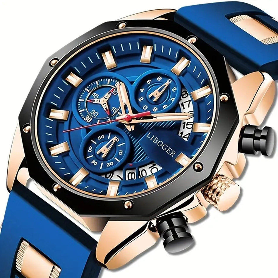 Men’s Quartz Silicone Watch – Sporty, Calendar, Trendy Style
