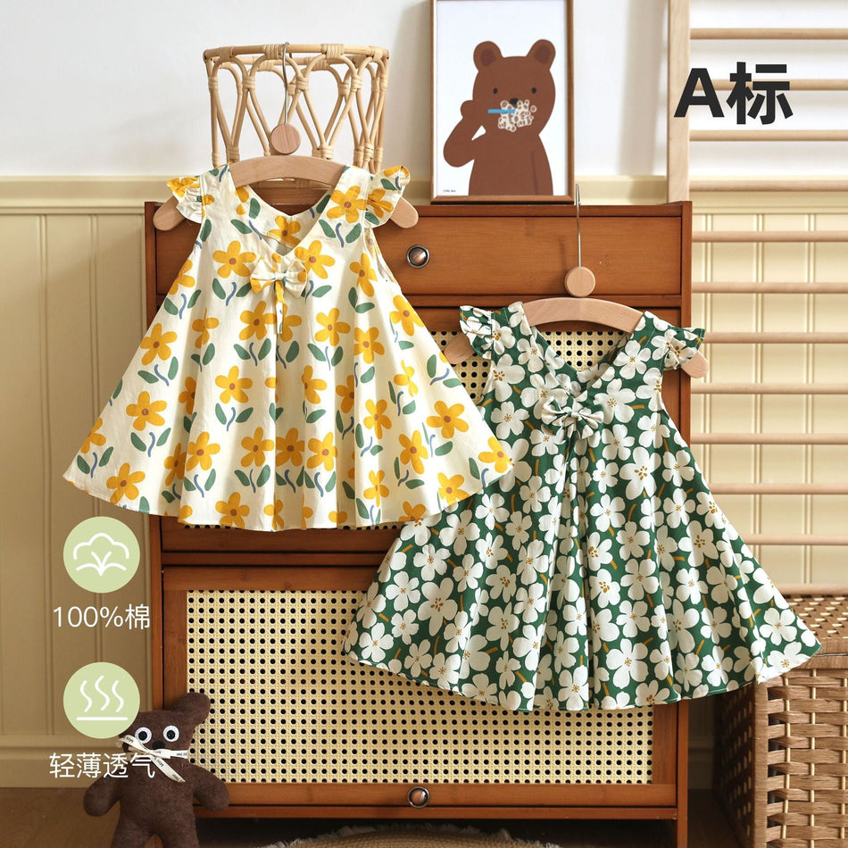 Girls' Summer Cotton Princess Dress – Floral Skirt