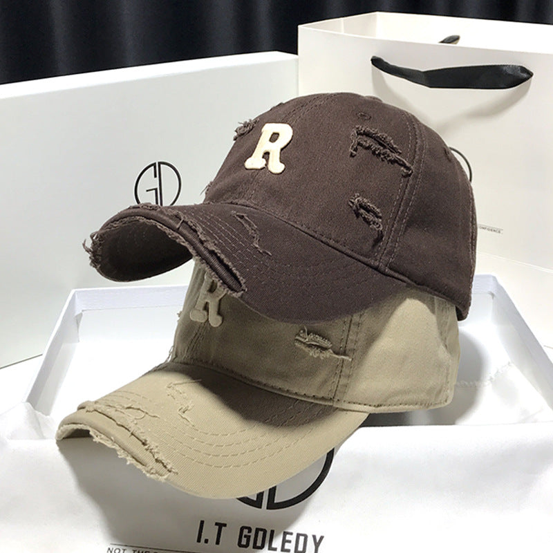 Brown Ripped Baseball Cap – Trendy Sun Hat for Men
