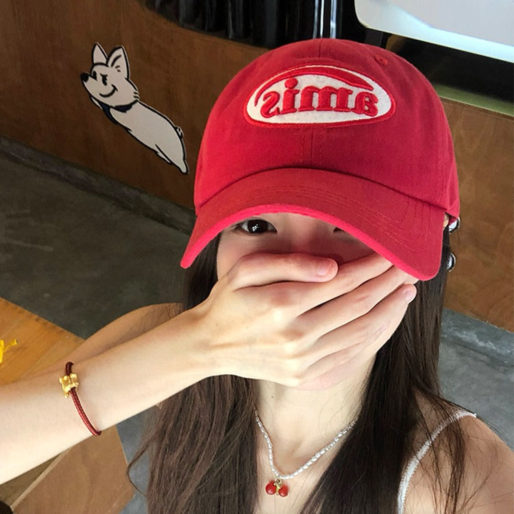 Korean Style Red Soft-Top Baseball Cap