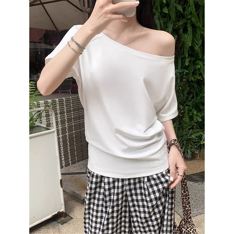 White One-Shoulder Loose Tee – Casual Summer Fit