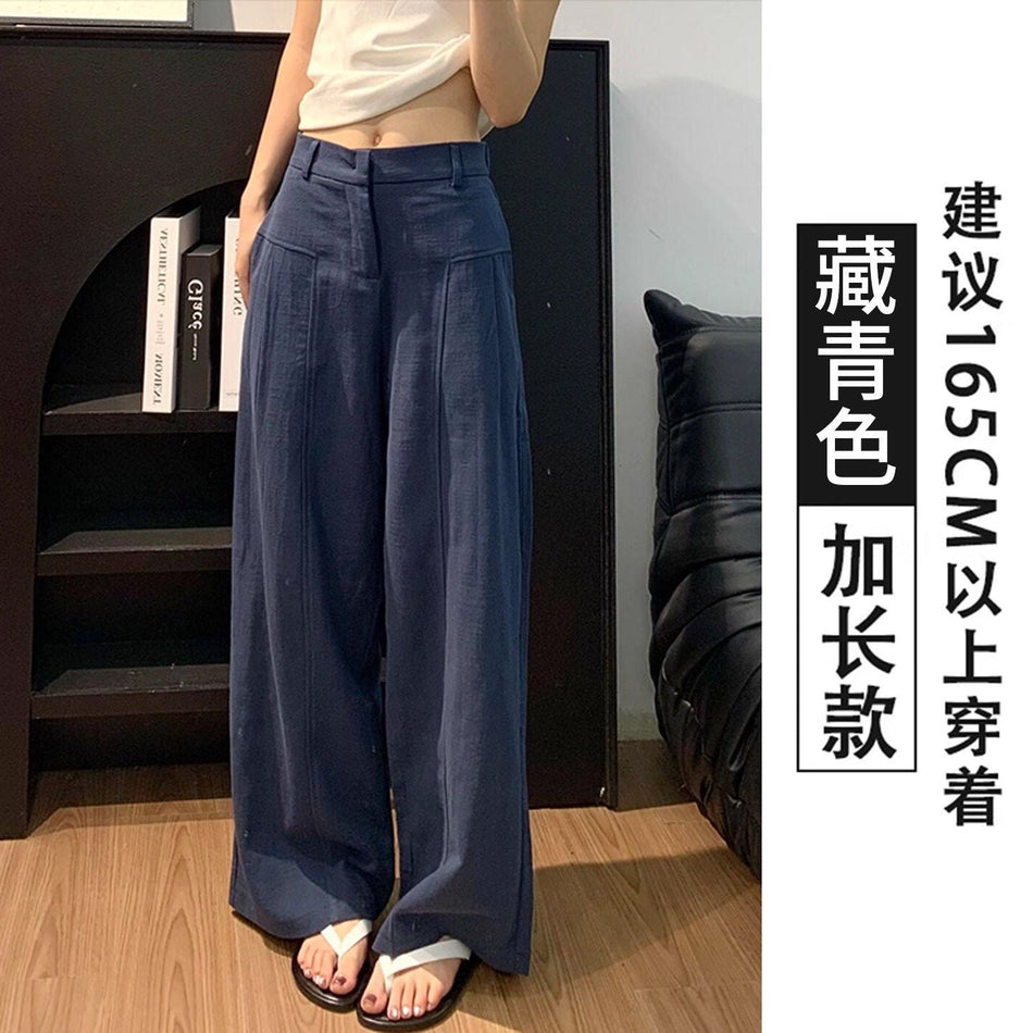 Women's White Linen High-Waisted Wide-Leg Pants