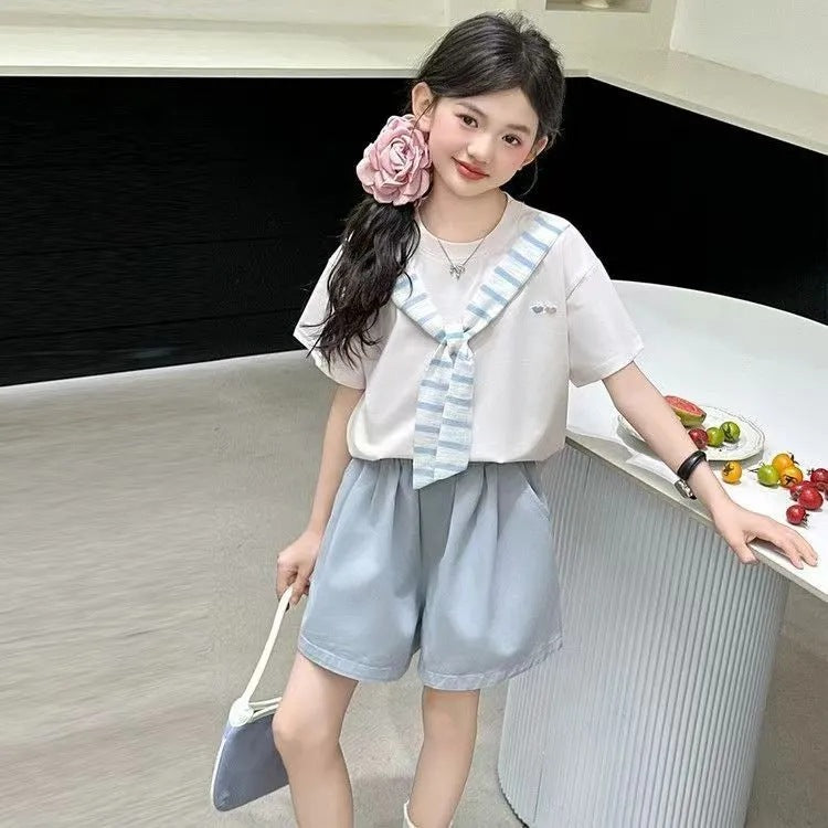Girls’ Summer 2025 Korean-Style Shorts Two-Piece Set – Summer Kids Fashion Nepal | Tudoholic