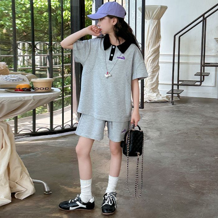 Girls Korean Lapel Shorts Summer Two-Piece Set – Baby & Children's Outfits – Image 6