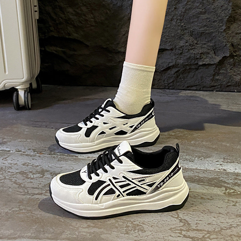 Black women’s thick sole dad sneakers breathable casual shoes