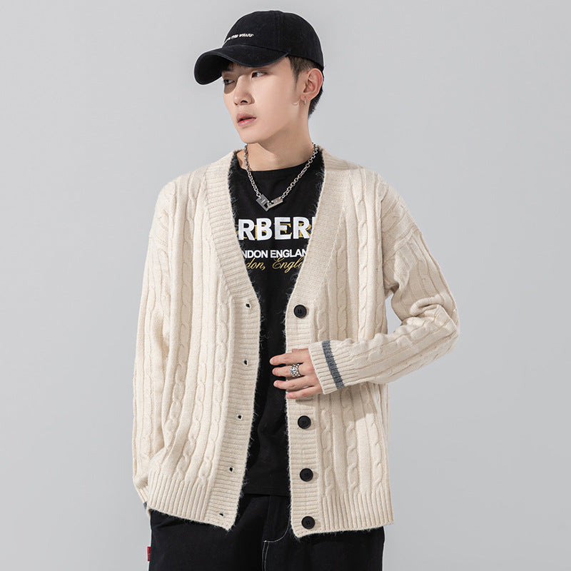 Men’s American-Style V-Neck Knitted Cardigan Sweater