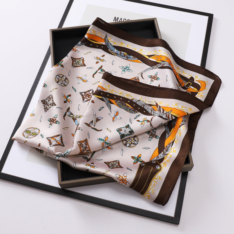 Retro Letter Silk Satin Square Scarf