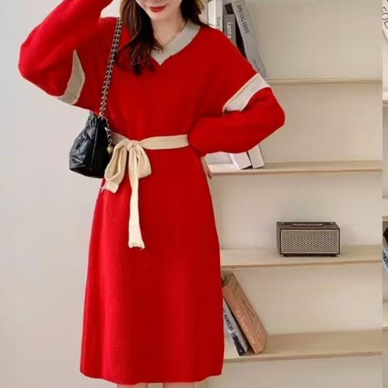 Chinese-Style Knitted Sweater Dress
