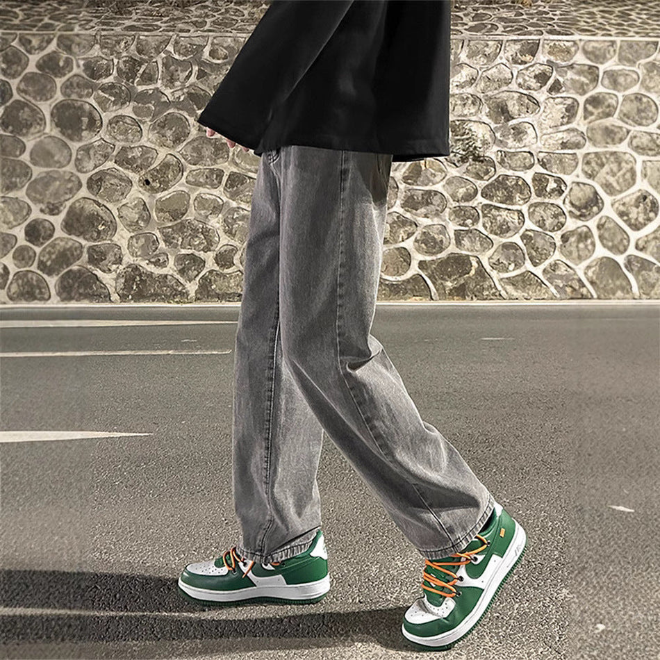 Men's Smoke Gray Jeans – Wide-Leg, HK Street Style