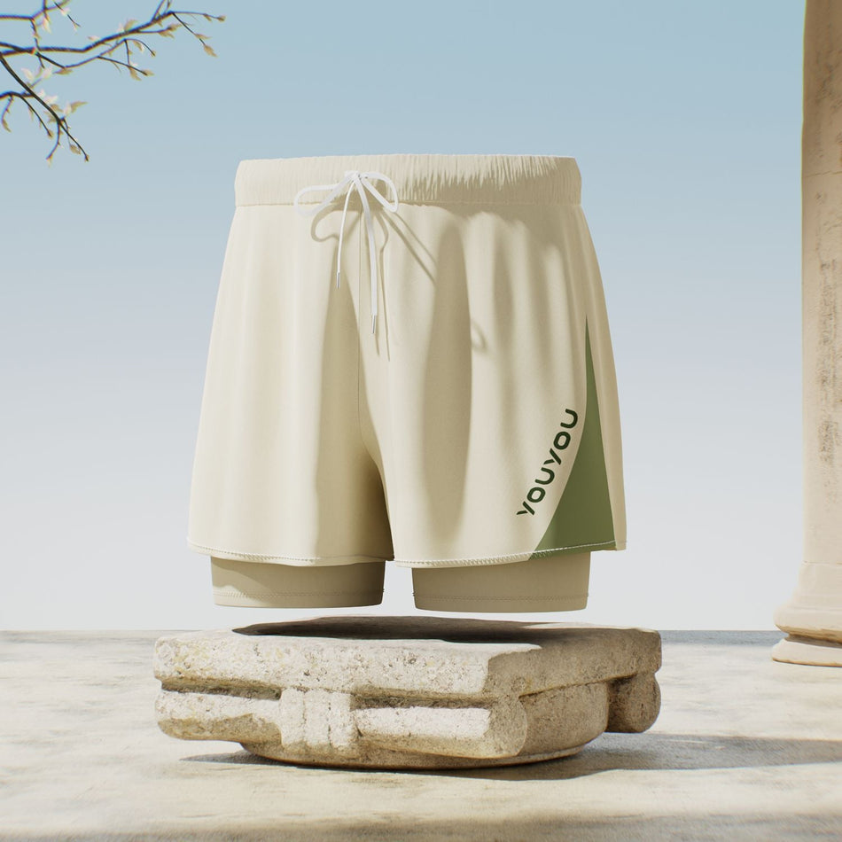 Men's Double Layer Quick Dry Boxer Style Swim Trunks
