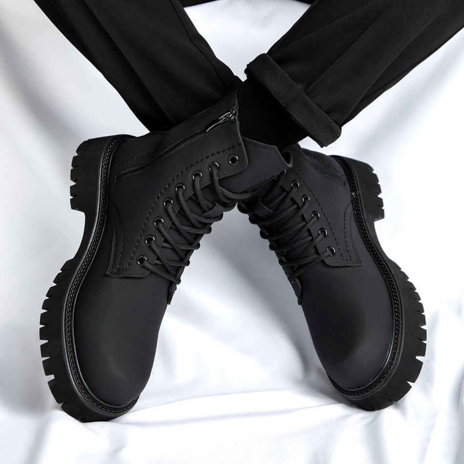Winter Fleece-Lined Black Martin Boots Men High-Top Work