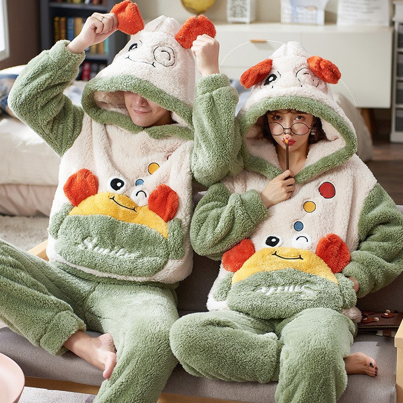 Lu Shi Couple Pajamas Thickened Coral Velvet Dinosaur Winter