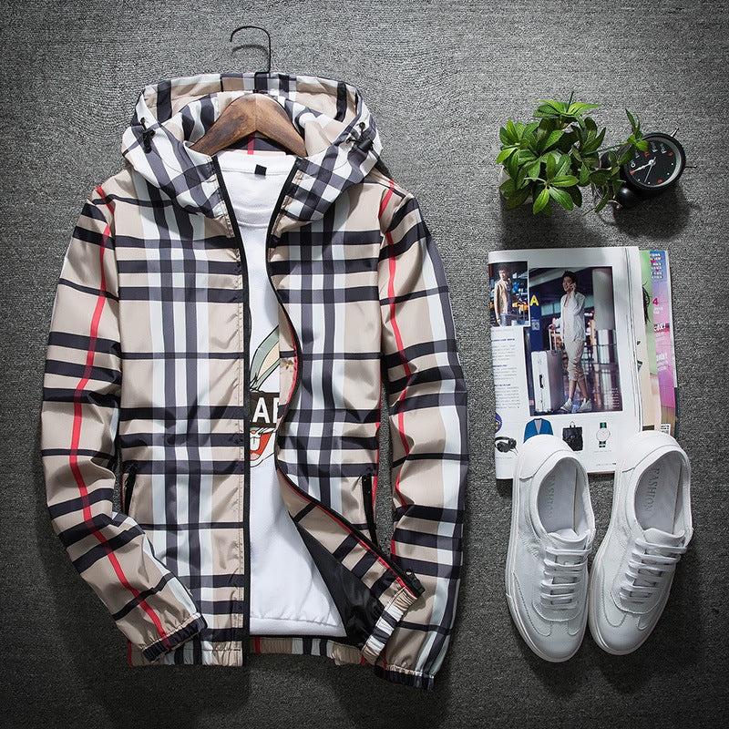 Men’s Plaid Hooded Windbreaker Jacket