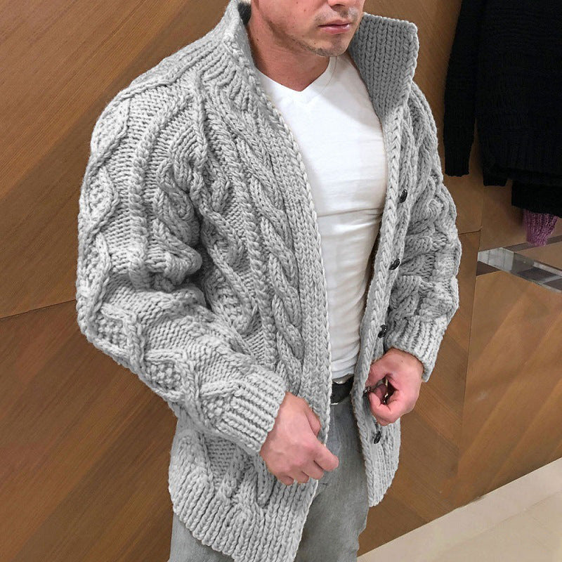 Men’s Cable Jacquard Stand-Collar Sweater Cardigan