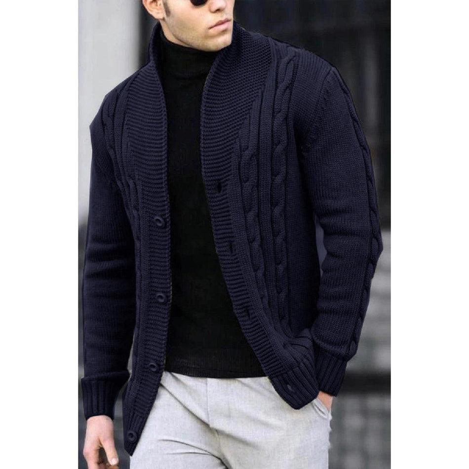 STOCK-Men's Thick Twist Knit Cardigan – Autumn Winter Sweater