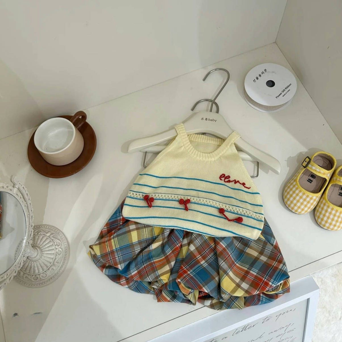 Girls Knitted Shirt & Plaid Pants Set – Korean Style Outfit – Outfit Sets – Image 6