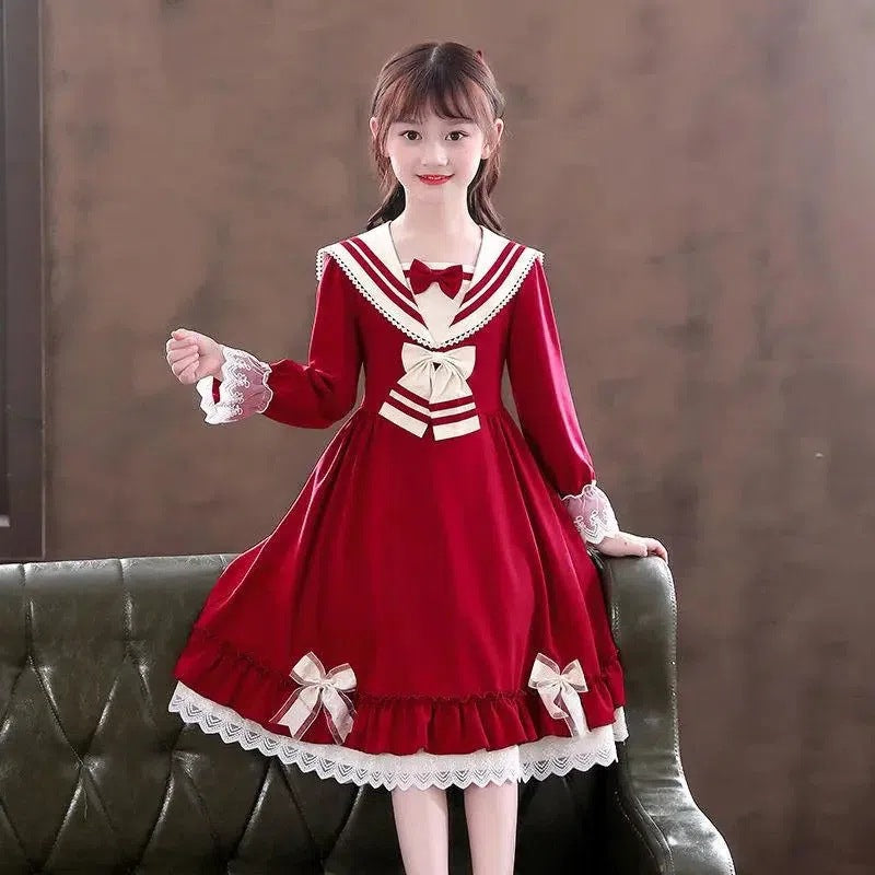 Girls’ College Style Long Sleeve Princess Dress