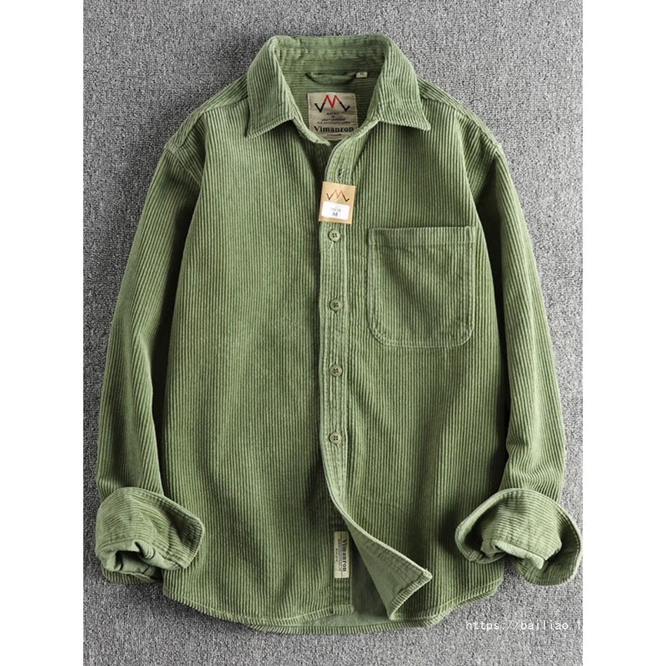 Men's Corduroy Washed Long-Sleeve American Trendy Shirt Jacket