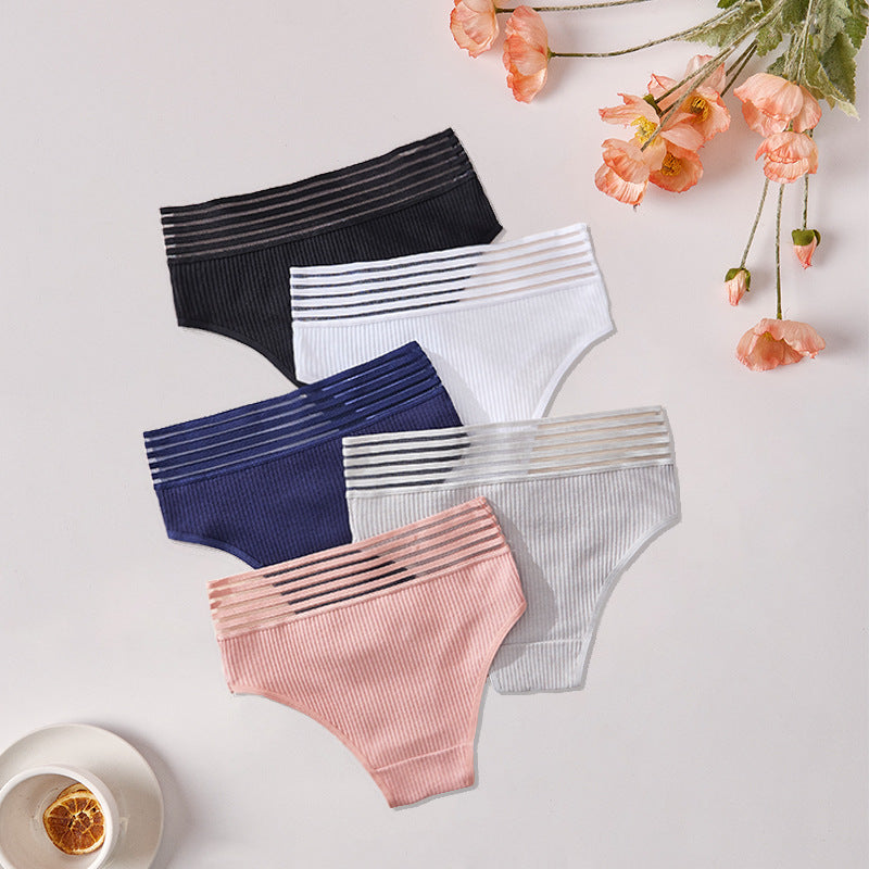 PACK OF - 5 High Waist Mesh Cotton Briefs – Breathable Seamless