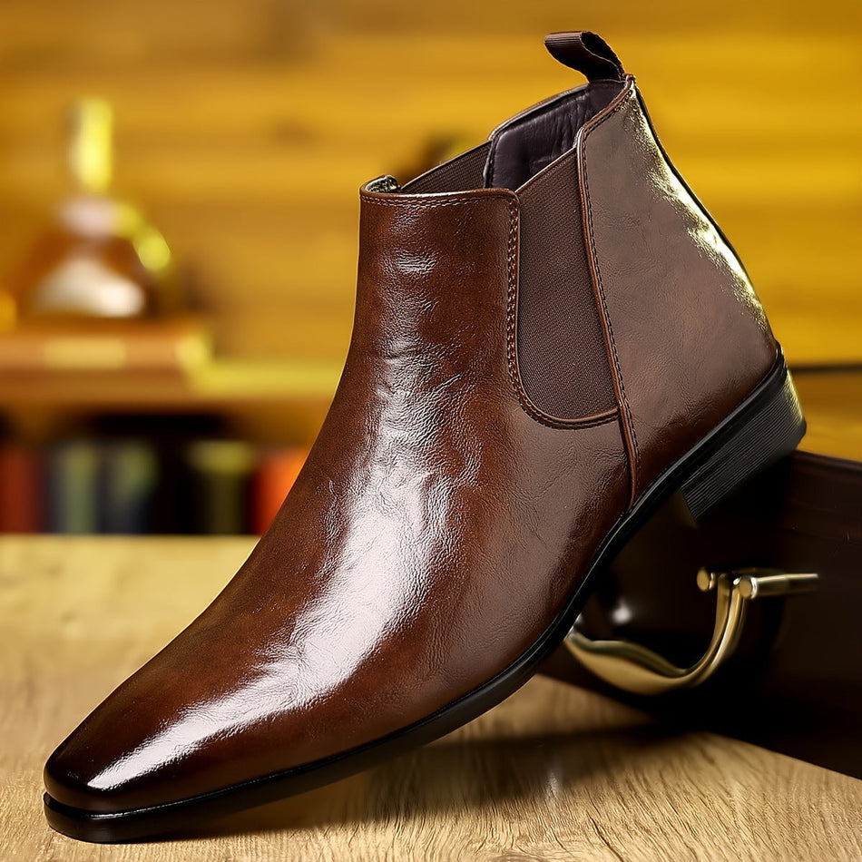Men’s Leather Chelsea Boots – Korean Style Slip-On Shoes