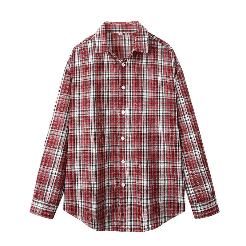 Men's Color Matching Plaid Shirt with Korean Casual Style