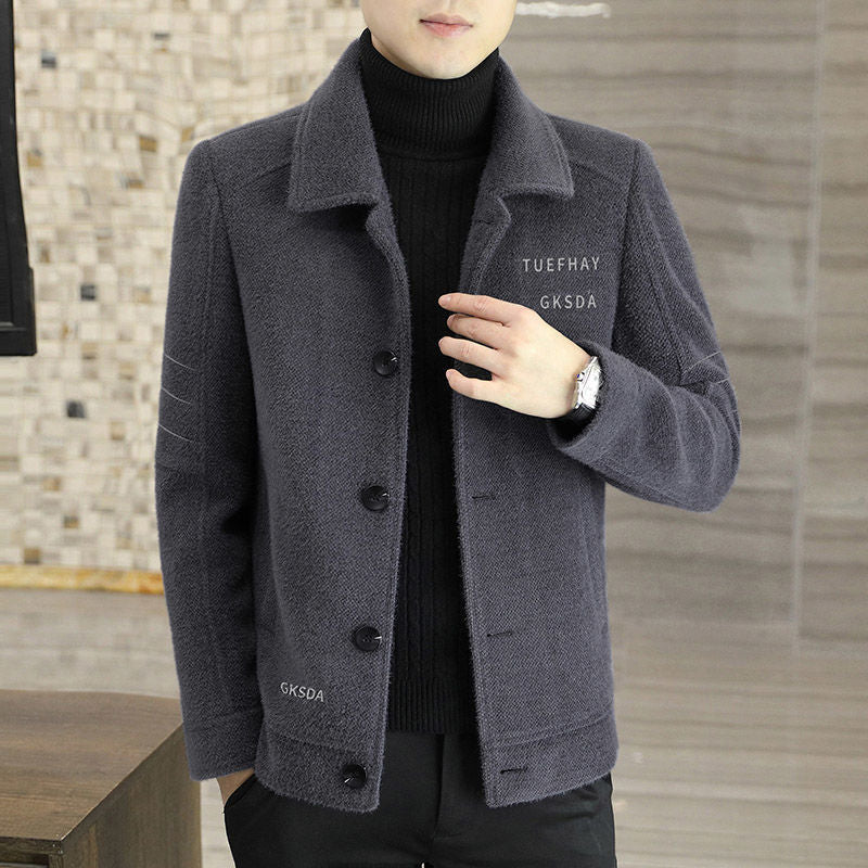 STOCK-Men's Woolen Coat Short Autumn Winter Thick Jacket