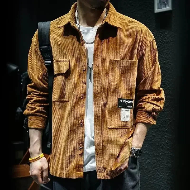 Men’s Waffle Workwear Shirt | Retro Loose Jacket Style
