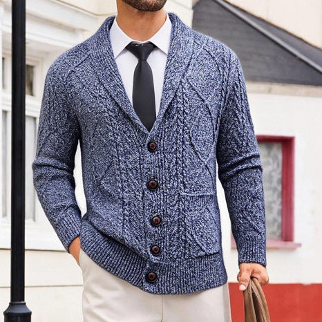 Men’s Korean-Style Cardigan Solid Color Slim Sweater