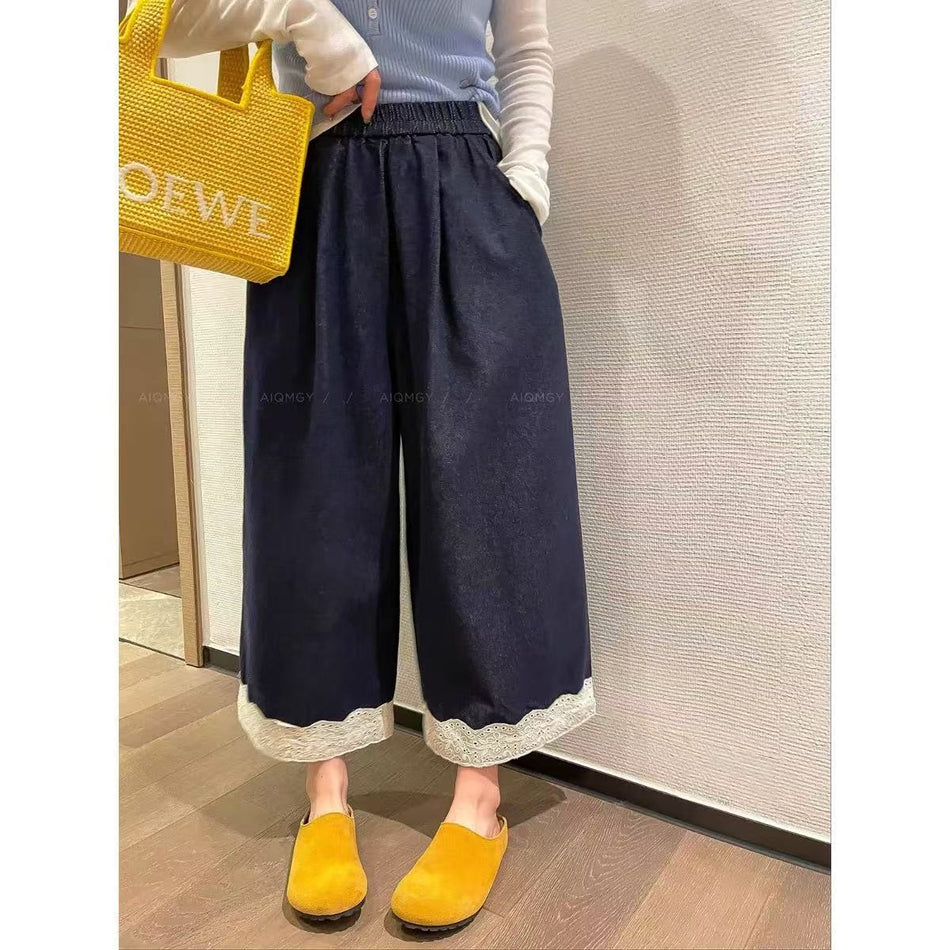 Girls’ Cropped Lace Wide-Leg Jeans