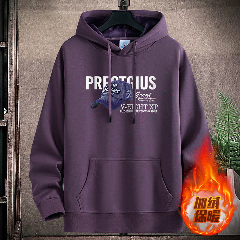 Velvet Thickened Hoodie Men Teenagers Korean Style Loose