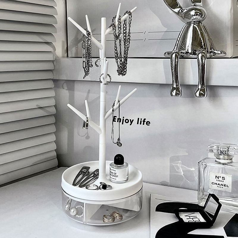 Transparent Rotating Desktop Jewelry Rack Heart Compartment
