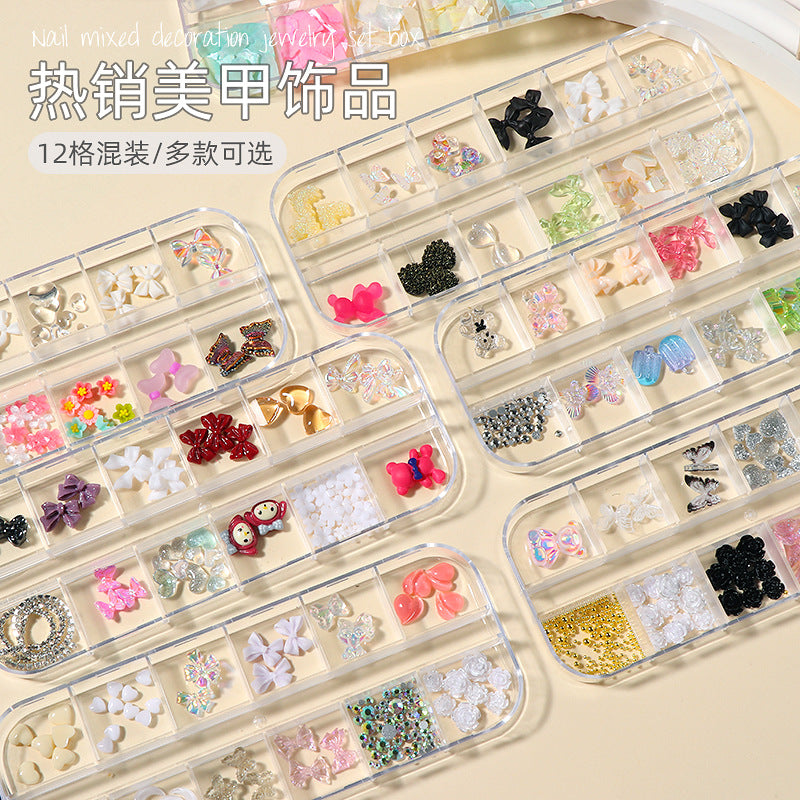 Aurora Butterfly & Shell Nail Jewelry Set – 12 Grid Box