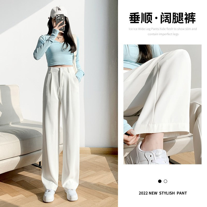 White Wide-Leg High-Waist Mop Pants