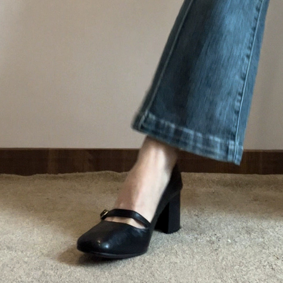 Black Mary Jane Thick-Heel Shoes for Women – Elegant Heels