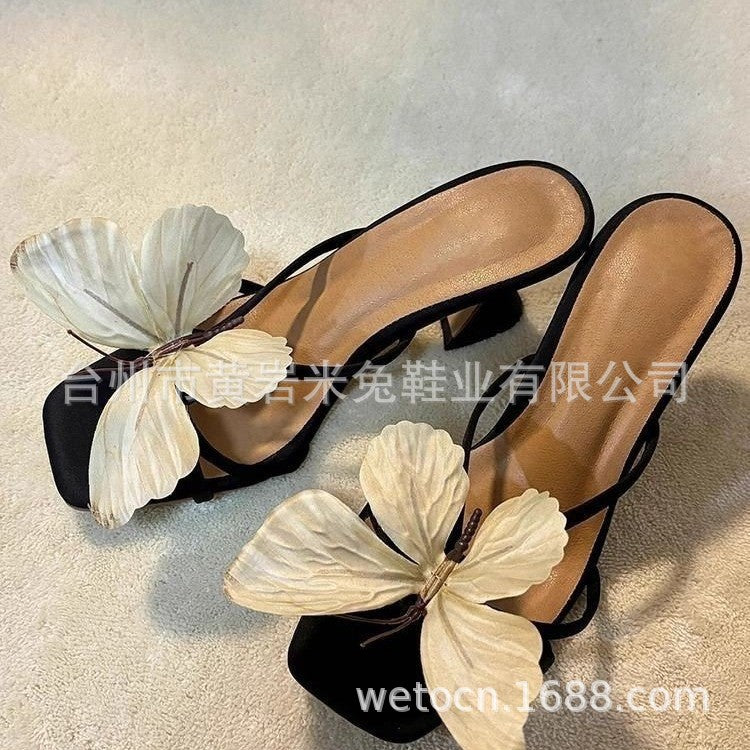2026 Thai Butterfly Slip-On Thick-Heel Sandals