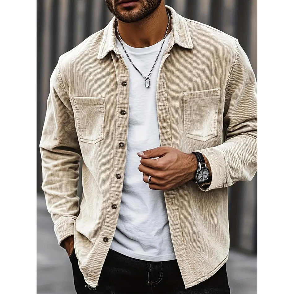 Men's Corduroy Solid Color Long-Sleeve Casual Shirt Jacket