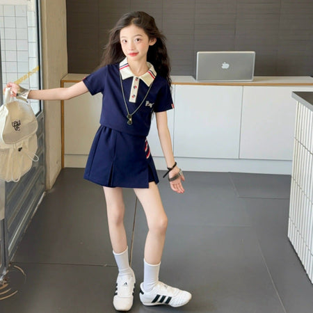 Girls Stripe Short Sleeve Top & Skirt Set – Casual Kids Fashion Nepal | Tudoholic