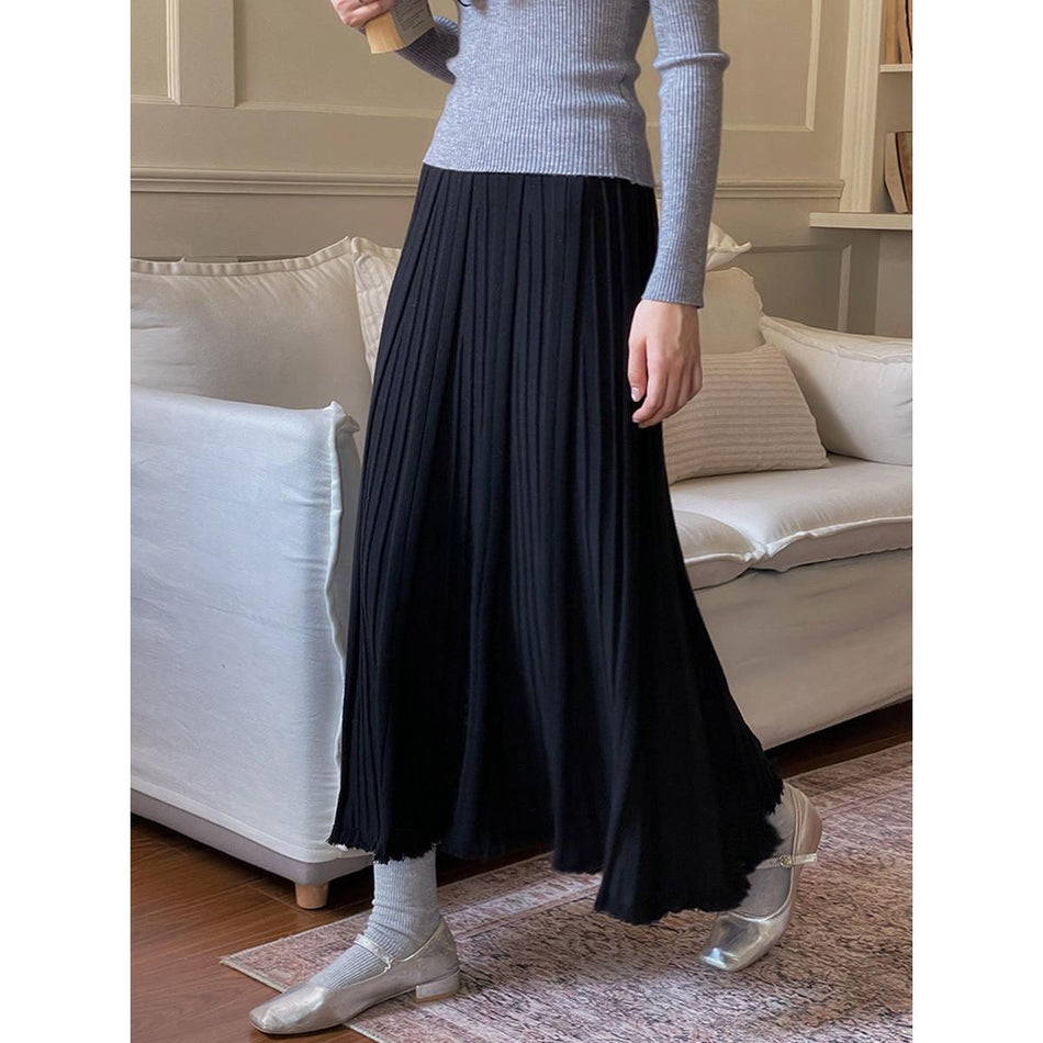 Winter Knitted Pleated Tassel Skirt – 3 Colors 2026