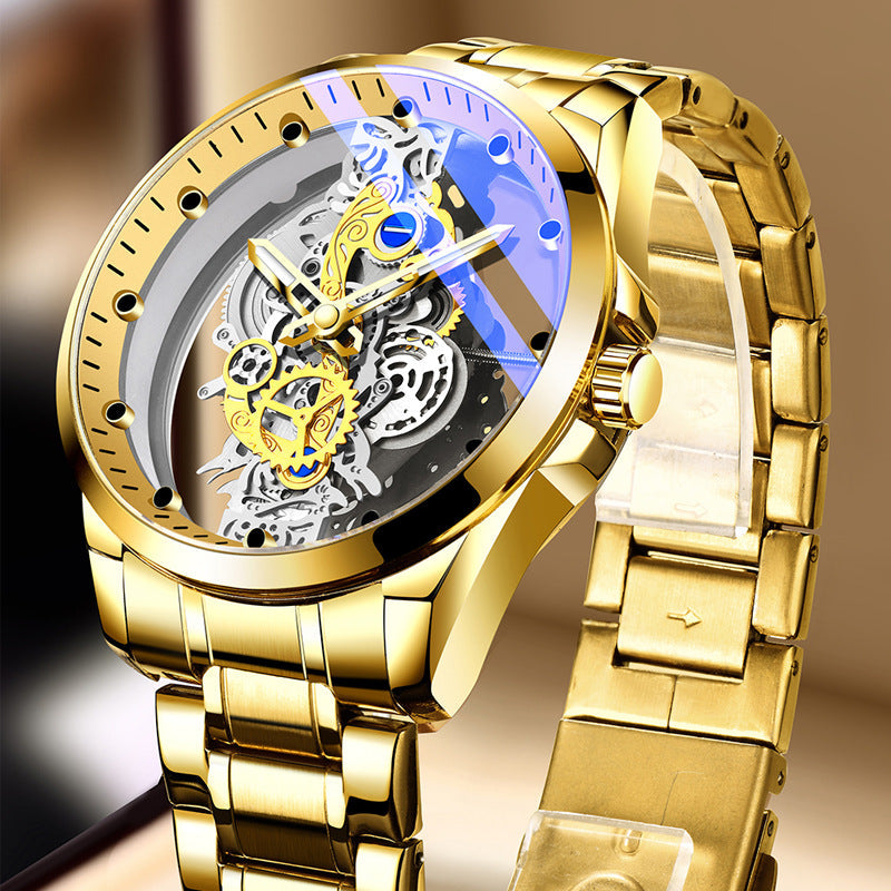 STOCK-Men’s Double-Sided Transparent Hollow Quartz Watch