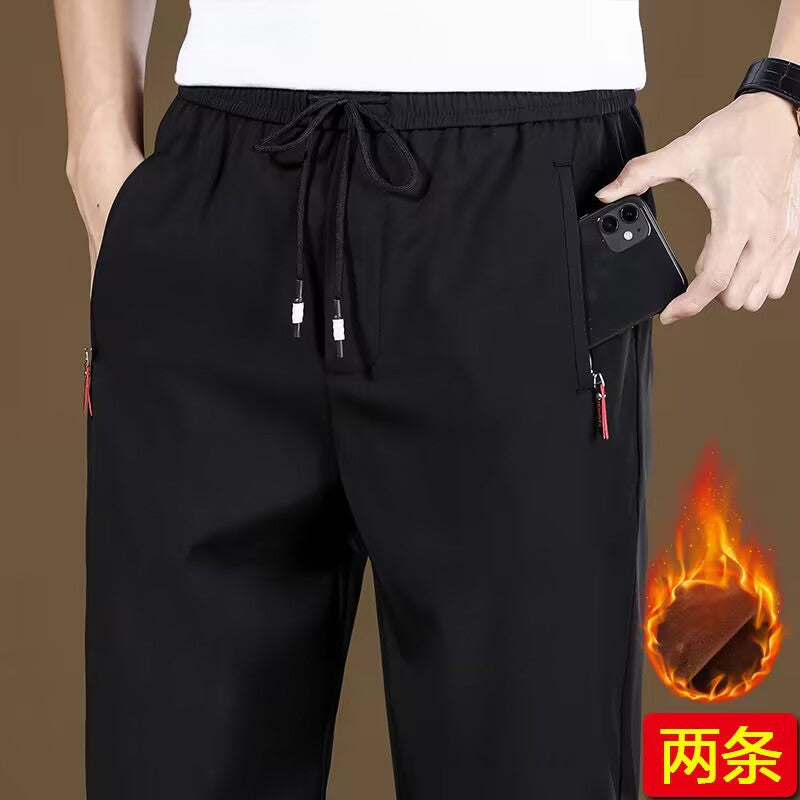 Men’s Fleece-Lined Thickened Casual Pants Loose Winter Trousers